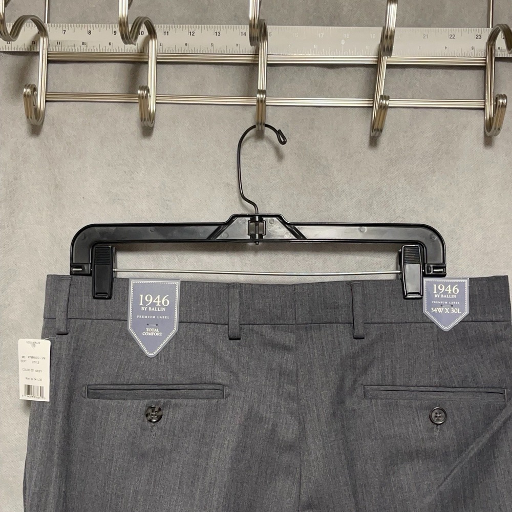 NWT Ballin Pants Men 34x30 Gray Total Comfort Stretch Pleat Dress Academia 1946